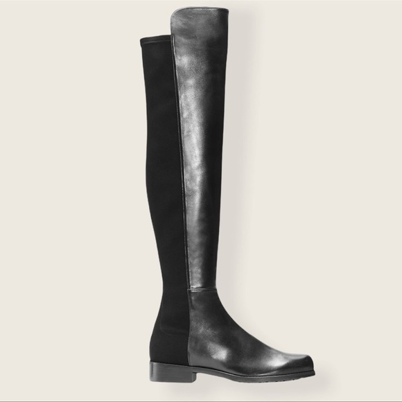Stuart Weitzman CITY 5050 Black Leather Knee High Stretch Slip On Boot Stretch 8 - Picture 2 of 11